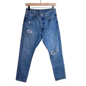 LEVIS Jeans 501 Women Skinny Distressed Tapered Light Wash Button Fly Cool *READ